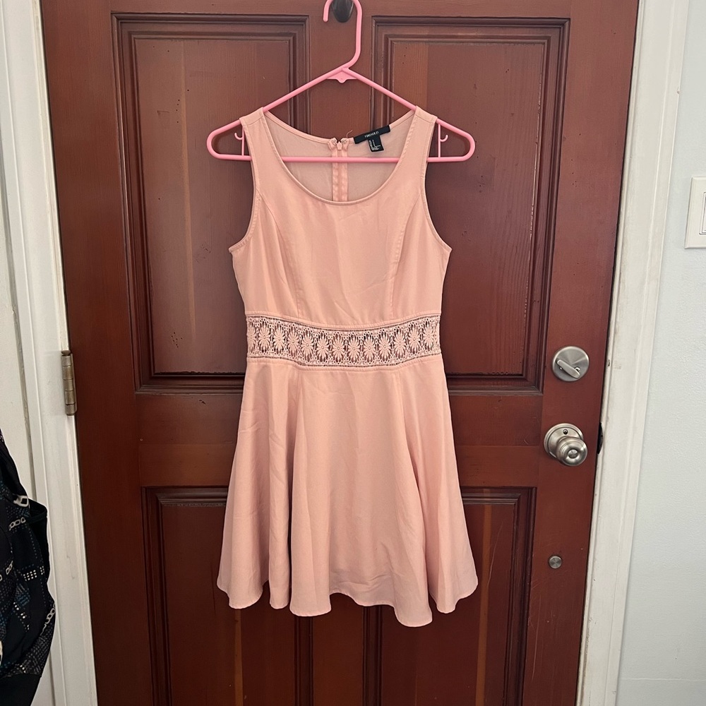 Peach dress short with peek-a-boo floral middle, lined as shown